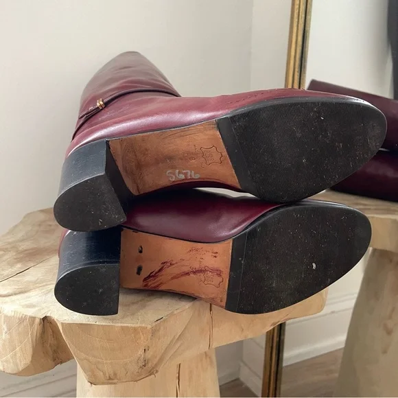 Vintage Lord & Taylor Leather Tall Block Heel Boots in Burgundy Red - 7.5 - Picture 6 of 7